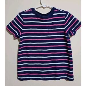 Janie & Jack Sz 5 Striped Slub Pocket Tee Blue Pink Short Sleeve